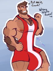 balls bara beard big_bulge body_hair bulge facial_hair flaccid jokihoshi male male_only monster_prom muscles muscular one_eye_closed penis scott_howl singlet solo solo_male tail werewolf wolf_tail