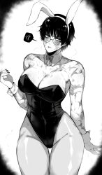 angry_expression black_nail_polish black_nails breasts bunny_ears burn_scar burn_scars jujutsu_kaisen masoq095 monochrome playboy_bunny scar scars shonen_jump thick_thighs thighs tomboy zenin_maki