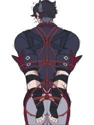 1boy bondage clothed gay genshin_impact juju_eateatuwu male male_only malesub rope_bondage solo solo_male wriothesley_(genshin_impact) yaoi