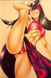 1girls evil_grin female female_only juri_han leg_up octavius_dp solo street_fighter swimsuit