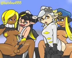 2futas 2girls agent_3_(splatoon) agent_3_(splatoon_3) areolae artist_name big_breasts big_penis blue_eyes blush bottomless breasts callie_(alterna) callie_(splatoon) captain_(splatoon_3) clothed clothing dark-skinned_female dark-skinned_futanari dark_skin erection female futa_on_female futanari handjob hat humanoid inkling inkling_girl lastabond light_skin marie_(alterna) marie_(splatoon) mostly_nude new_agent_3_(splatoon) nipples octoling octoling_girl open_mouth pants_down pants_pull penis purple_eyes sex shirt_lift smooth_balls smooth_penis splatoon splatoon_(series) splatoon_3 splatoon_3:_return_of_the_mammalians spread_legs tentacle tentacle_hair yellow_eyes yellow_hair yellow_nipples