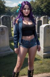 abigail_(stardew_valley) ai_generated choker jsmithaguy purple_hair short_shorts stardew_valley tank_top