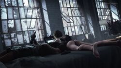 1boy 1girls 3d 3d_(artwork) after_sex artist_request black_thong brown_hair capcom carlos_oliveira clothed_male couple feet imminent_sex jill_valentine jill_valentine_(sasha_zotova) lying_on_bed no_pants pale-skinned_female panties quarantine resident_evil resident_evil_3 resident_evil_3_remake romantic short_hair tan-skinned_male thong underwear wholesome