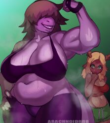 admiring animal_humanoid anthro antlers arachnoid888 belly belly_overhang biceps big_belly big_breasts blonde_hair blush bodily_fluids bottomwear bra breasts clothed clothing colored deer deltarune digital_drawing_(artwork) digital_media_(artwork) duo female female/female gigantic_breasts gloves hair handwear hi_res horn huge_breasts humanoid leggings legwear lizard mammal monster musclegut muscular muscular_anthro muscular_female new_world_deer noelle_holiday pose reindeer reptile scalie shorts shy simple_background slightly_chubby slightly_chubby_female smile sport sports_bra sportswear susie_(deltarune) sweat sweaty_breasts tail thick_thighs topwear undertale_(series) underwear wide_hips