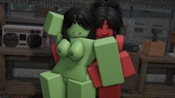 2girls 3d after_the_flash black_hair green_skin hyakuyen looking_at_viewer mutant mutant_(atf) nude red_skin roblox roblox_game robloxian tagme