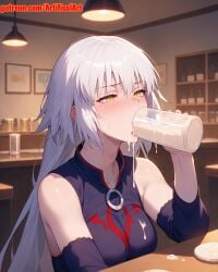 1girls ai_generated artifical_art blonde_hair blush cum cum_in_mouth drinking_cum dripping dripping_cum dripping_semen fate/grand_order fate/stay_night fate/zero fate_(series) jeanne_alter jeanne_d'arc_(fate) jeanne_d'arc_(fate)_(all) jeanne_d'arc_alter_(fate) perfect_body semen semen_in_mouth swallowing_cum yellow_eyes