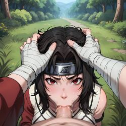 1boy 1girls ai_generated big_breasts black_hair blowjob breasts fellatio female female_focus head_grab headband hi_res huge_breasts irrumatio konohagakure_symbol kunoichi kurenai_yuhi light-skinned_female light_skin lipstick makeup male mature mature_female milf nai_diffusion naruto naruto_(classic) naruto_(series) naruto_shippuden ninja oral oral_sex pale-skinned_female pale_skin penis_in_mouth red_eyes stable_diffusion sucking sucking_penis temptart uncensored wavy_hair white_skin yuuhi_kurenai