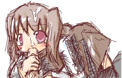 blush brown_hair eyebrows_visible_through_hair fantasy_earth_zero female_focus hoyosanex oral pink_eyes sketch twintails veiny_penis