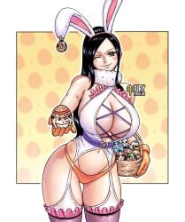 1girls big_breasts black_hair blue_eyes bunny_ears cleavage easter easter_basket easter_egg easter_eggs female female_only iury_padilha large_breasts looking_at_viewer navel nico_robin one_piece solo solo_female solo_focus thick_thighs thighhighs thighs wide_hips