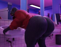 anthro anthro_only balls bathroom bathroom_sink bent_over big_ass big_butt big_penis fat fortnite huge_ass huge_butt komodo_dragon lizard male_only public_bathroom thick_thighs thunder_(fortnite) uncle_aiden yellow_eyes