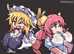 cumshot cumshot_in_chest facial greatpursu1t ilulu_(dragon_maid) kobayashi-san_chi_no_maidragon paizuri paizuri_under_clothes pink_eyes pink_hair shortstack tohru_(dragon_maid) wet_clothes