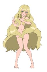 1girls bare_shoulders blonde_hair blush celine_(fire_emblem) commission completely_nude embarrassed female female female_only fire_emblem fire_emblem_engage full_body green_eyes grimmelsdathird hair_censor highres long_hair nintendo nude open_mouth second-party_source small_breasts solo very_long_hair