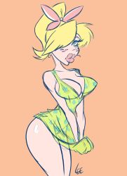 1girls blonde_hair bow breasts coonskin female female_focus female_only hourglass_figure human lee-g-88 marigold_(coonskin)