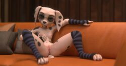 101_dalmatian_street 101_dalmatians 16:9 2024 3d_(artwork) anthro arm_warmers armwear artist_name ass blender_(software) blender_cycles blue_eyes breasts canid canine canis choker clothing dalmatian depth_of_field digital_media_(artwork) disney dolly_(101_dalmatians) dolly_(mayosplash) domestic_dog eyewear female fur furniture genitals hand_on_breast hand_on_own_breast hi_res holding_breast jewelry leg_warmers legwear mammal mayosplash mostly_nude necklace nipples purple_armwear purple_clothing purple_legwear pussy reclining signature sitting skeleton_guts small_breasts sofa solo spots spread_legs spreading sunglasses tail watermark white_body white_fur widescreen