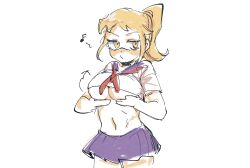 blonde_hair bluecheese801 blush breast_hold canon_genderswap cleavage crop_top doodle female female_only fist_of_the_seeker genderswap_(mtf) kengan_(series) kureishi_mitsuyo no_bra ponytail rule_63 school_uniform serafuku solo underboob whistling yellow_eyes