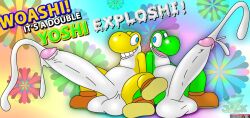 balls big_balls big_penis cock cum cum_everywhere green_yoshi hyper_penis male_only mario_(series) nintendo penis penis_out yellow_yoshi yoshi