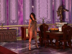 1girls 3d brown_hair high_heels horpheu original see-through see-through_clothing see-through_dress slave_tessalya