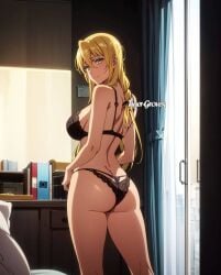 ai_generated big_breasts black_bra black_panties black_underwear blonde blonde_female blonde_hair blonde_hair_female bra highschool_of_the_dead huge_breasts large_breasts panties shizuka_marikawa tiger-groves underwear yellow_eyes