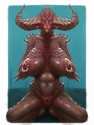 abs anthro breasts demon female horn humanoid neurodyne nipples piercing solo symmetry