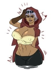 1girls big_breasts breasts curvy dark-skinned_female dark_skin erect_nipples female human jojo's_bizarre_adventure large_breasts lips mariah_(jjba) nipple_bulge short_hair shounen_jump stardust_crusaders tagme villainess white_hair wide_hips