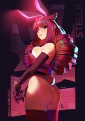 aurahack bunny_ears bunnysuit cat_ears cybernetic_eye cybernetics long_hair stella_hoshii thighhighs va-11_hall-a