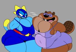 anthro beaver boobs breasts breathotter clothed clothing female izzy_(yaboypete) mama_chompa_(breathotter) mask text wobble