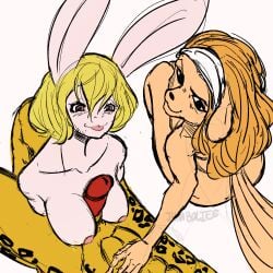 abs animal_genitalia anthro blonde_hair blush breast_play breasts brown_body brown_fur canid canine carrot_(one_piece) felid female fur genitals group hair hand_on_hip hi_res humanoid jaguar jumboliee lagomorph leporid male male/female mammal minkmen_(one_piece) one_piece orange_hair paizuri pantherine pedro_(one_piece) rabbit sex sheath smile titjob unfinished wanda_(one_piece) white_body white_fur yellow_body yellow_fur