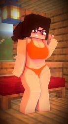 1girls 3d bra braces breasts brown_eyes brown_hair female front_view glasses hips iamcringe irene_cream_(iamcringe) light-skinned_female light_skin mine-imator minecraft nerd nerdy nerdy_female panties ponytail solo solo_female standing wide_hips