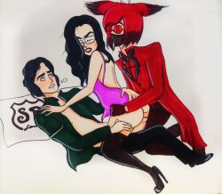 alastor_(hazbin_hotel) demons drawn hazbin_hotel male/female penis seviathan_von_eldritch straight threesome zirconioo