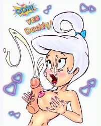 billboi cum cum_on_face cumshot father_and_daughter george_jetson hands_behind_back hanna-barbera incest judy_jetson monochrome nipples paizuri the_jetsons titfuck titjob unseen_male_face