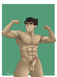 1boy armpit_hair armpits artist_name avatar_the_last_airbender bara bolin character_name chest_hair copyright_name digital_media_(artwork) flexing male male_armpit male_only muscular muscular_male navel_hair nickelodeon pecs pubic_hair ren_k2l smooth_skin the_legend_of_korra