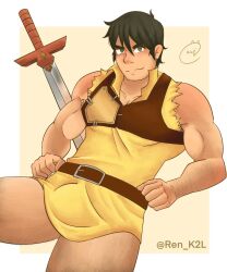 arm_hair bara biceps bulge bulge_through_clothing leg_hair male male_only muscles muscular_male pecs ren_k2l suikoden viktor viktor_(suikoden)