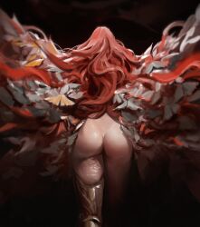 1girls 2022 ass ass_focus big_ass casual_nudity cccccyoo cleavage completely_nude cowboy_shot dat_ass elden_ring facing_away female female_only from_behind fromsoftware hair_wings highres light-skinned_female long_hair malenia_blade_of_miquella nude nude_female painting_(artwork) prosthesis prosthetic prosthetic_arm red_hair solo solo_female spread_legs spread_wings standing very_long_hair wings