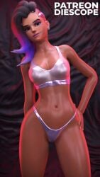 1girls 3d blender blizzard_entertainment blurry_background breasts clothed clothing dark_skin diescope female female_only half-dressed hi_res latex latex_clothing looking_at_viewer overwatch posing purple_eyes purple_hair pussy pussy_peek smile smiling smiling_at_viewer solo solo_female sombra standing thick_thighs transparent_clothing