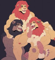 3boys anthro brown_hair disney father father_and_child father_and_son felid fellatio genitals green_eyes group hi_res incest insaneeighteen kion kovu licking lion male male/male male_only mammal muscular oral oral_sex pantherine parent parent_and_child penis red_eyes red_hair simba simple_background son son_blowing_dad stepfather_and_stepson the_lion_guard the_lion_king the_lion_king_ii:_simba's_pride tongue tongue_out yaoi