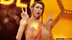 1girls 2022 3d 3d_(artwork) ahe_gao big_breasts blender blonde_hair breasts cum cum_drip cum_on_tongue double_v female female_focus final_fantasy final_fantasy_vii final_fantasy_vii_remake gamir_sfm nipples paizuri penis scarlet_(ffvii) titjob tongue_out topless_female