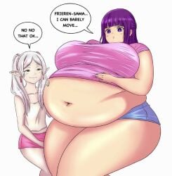 bbw belly_overhang bellywg big_belly big_breasts big_female blush chubby chubby_female embarrassed fat fat_ass fat_female fat_fetish fat_girl fat_woman fatty fern_(sousou_no_frieren) frieren huge_belly large_female obese obese_female overweight overweight_female plump pork_chop sousou_no_frieren speech_bubble thick_thighs tight_clothing tight_fit weight_gain