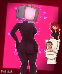 ! angry_face ass ass_grab black_shirt boobs breasts dark_skin evil_grin hammer hands_on_ass hearts human looking_back naked nude_female red_hair skibidi_toilet skibidi_toilet_(skibidi_toilet) tagme toilet tv tv_face tv_head tv_screen tv_woman_(skibidi_toilet) tvwoman_(skibidi_toilet) twistynasty