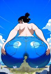 ai_generated artist_request ass black_hair city destruction fart fart_fetish female female_only giantess glasses huge_ass jeans macro nai_diffusion one_piece tashigi