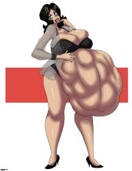 alien alien_girl areola_slip bavarell belly big_belly big_breasts black_hair breasts cleavage female huge_belly huge_breasts kylothian lingerie men_in_black men_in_black_ii same_size_vore serleena_(men_in_black) stomach_bulge vore