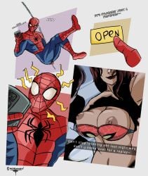 1boy armpit armpits big_breasts bra breasts canon_couple colored comic commission commissioner_upload female freckles freckles_on_face marvel marvel_comics mary_jane_watson no_sex nuckienuckie nucl34r_w4st3 peter_parker red_hair redhead selfie sexting spider-man spider-man_(series) spider-sense straight swinging