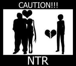 1girls 2023 2boys 3d absurd_res absurdres broken_heart caution_sign cheating english_text female heart hi_res high_resolution highres multiple_boys netorare ntr original silhouette size_difference text tied_hair twintails vyrus_smith warning_sign