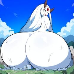 6164 ai_generated anus ass city destruction giantess gigantic_ass goddess horn macro mommy nai_diffusion naruto otsutsuki_kaguya white_eyes white_hair