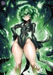 1girls abs curvy curvy_body curvy_female curvy_figure curvy_hips curvy_thighs female female_only green_eyes one-punch_man short_hair small_breasts solo tatsumaki thegoldensmurf thick_thighs toned toned_belly toned_body toned_female toned_legs toned_stomach