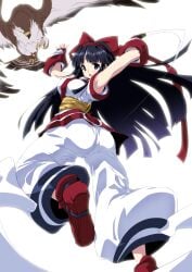 1girls ainu_clothes armpits arms_up ass big_ass big_breasts blue_eyes blue_hair breasts bubble_butt busty fat_ass fingerless_gloves gloves hair_ribbon hirowa_nagi king_of_fighters large_breasts leg_lift leg_up legs long_hair looking_at_viewer mamahaha nakoruru open_mouth pants ribbon samurai_shodown sensual shoes snk thighs voluptuous weapon