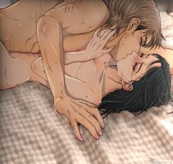 1boy 1girls 2023 5_fingers asian asian_female athletic_female attack_on_titan bed black_hair blush blush_lines brown_hair closed_eyes completely_naked_female completely_naked_male completely_nude completely_nude_female completely_nude_male couple diramikasa duo female fit_female jean_kirstein kissing kissing_while_penetrated light-skinned_female male/female mikasa_ackerman naked naked_female naked_male nude nude_female nude_male passionate passionate_kiss romantic romantic_couple scratch_marks sex shingeki_no_kyojin source_request straight straight_sex vaginal_penetration wedding_ring wholesome wholesome_sex