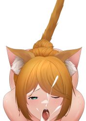 1girls animal_ears blonde_hair blue_eyes blush cat_ears cat_tail catgirl cum cum_in_mouth cum_on_body cum_on_face cum_on_hair cum_on_upper_body cumshot heart-shaped_pupils implied_fellatio implied_oral nekomimi nude nude_female one_closed_eyes open_mouth thor_chan tongue tongue_out virtual_youtuber vrchat