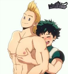 bara gay groping groping_breasts groping_from_behind izuku_midoriya male/male male_focus male_only maoh_king mirio_togata muscle muscles my_hero_academia nipples oppai pecs tagme video