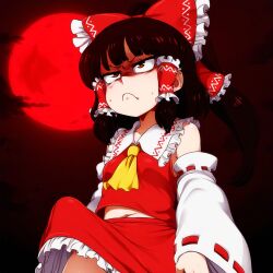 1futa ai_generated bangs breasts brown_hair clothed clothing erection erection_under_clothes fully_clothed futa_only futanari human light-skinned_futanari light_skin miko moon penis red_bow red_moon reimu_hakurei short_hair shrine_maiden solo solo_futa source_request standing tenting touhou wheelinghubcap