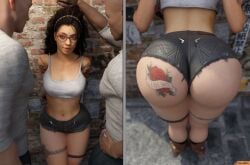 1girls 2boys 3d ass big_ass daisy_dukes dat_ass devil_may_cry devil_may_cry_5 glasses looking_at_viewer nicoletta_goldstein smitty34 tank_top tattoo tattoos thick_thighs thong tramp_stamp voluptuous voluptuous_female wide_hips